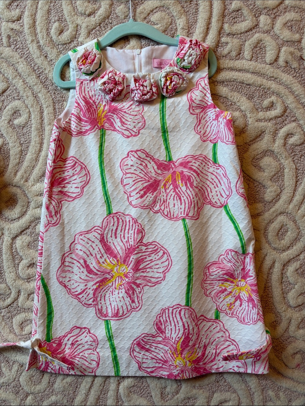 Lilly Pulitzer Pink and Green Floral Rosette Dress size 6 never worn